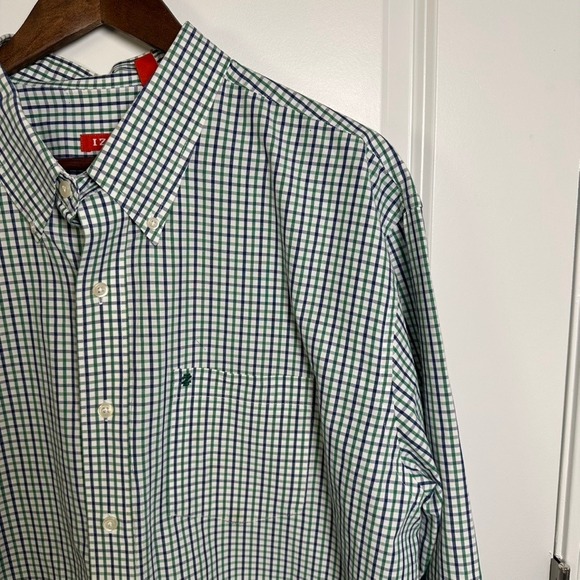 Izod Other - IZOD Mens XL Tattersall Check Button Down Shirt Green Navy Blue 100% Cotton L/S